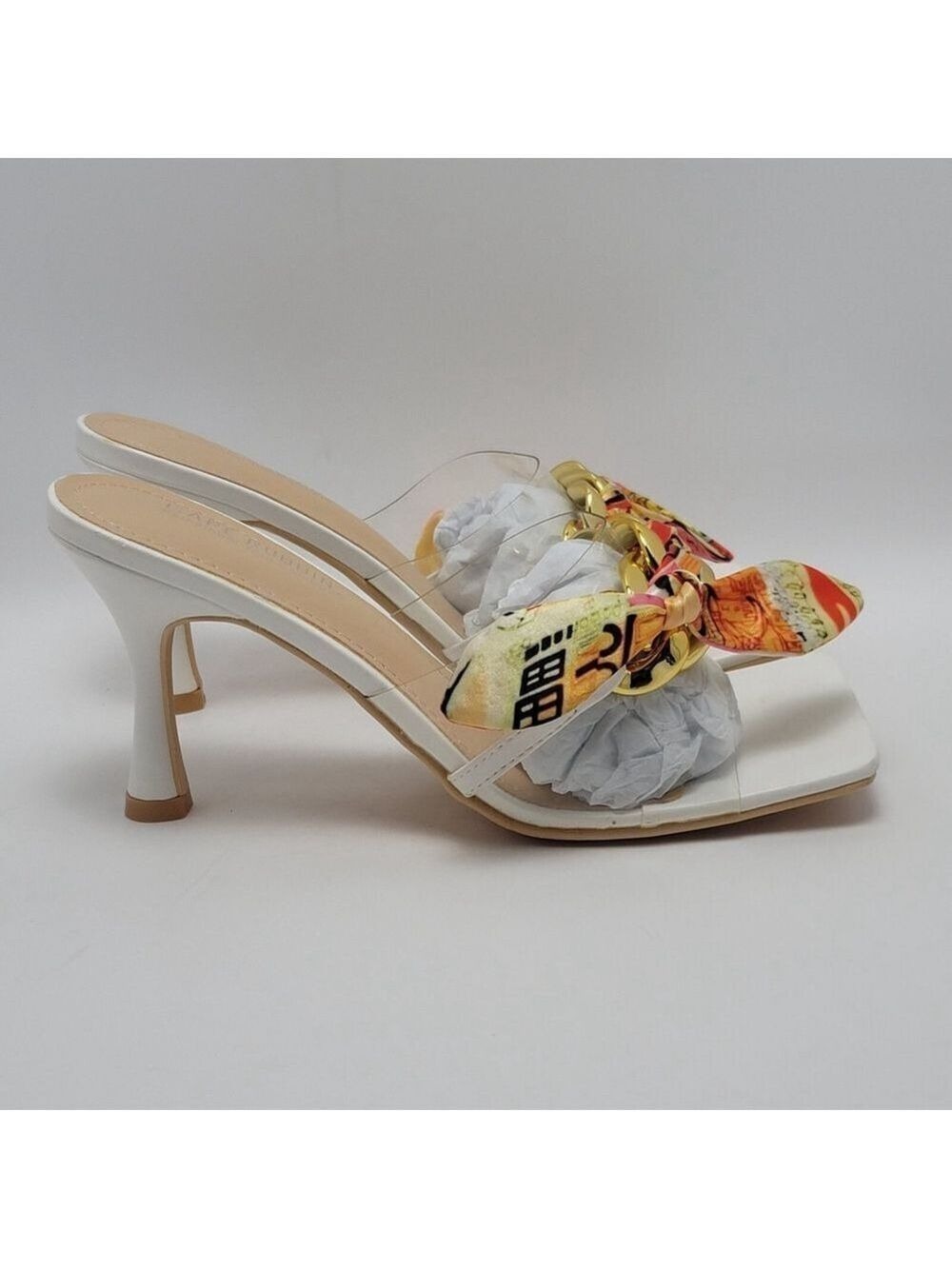 Cape Robbin Concur Heel Transparent PVC Scarf Accent Square Toe Slide White Sz 8